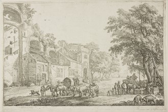 Market Town, n.d., Simon de Vlieger, Dutch, c. 1600-1653, Holland, Etching on ivory paper, 194 x