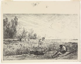 Haymaking, 1862, Charles François Daubigny, French, 1817-1878, France, Cliché-verre on ivory