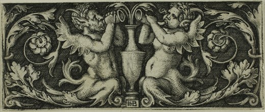Ornament with Two Tritons, from Four Vignettes, c. 1544, Sebald Beham, German, 1500-1550, Germany,