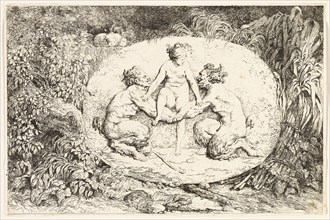 Nymph Sitting on the Hands of Two Satyrs from Bacchanales, or Satyrs’ Games, 1763, Jean Honoré