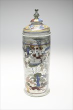 Beaker with Cover (Humpen) with Hunting Scenes, 1550/1600, Bohemian or German, Bohemia, Colorless