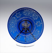 Plate, Early 17th century, Bohemia, Czech Republic, Bohemia, Blue glass with enamel decoration,