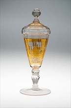 Wine Glass and Cover, c. 1730, Bohemia, Czech Republic, Bohemia, Glass with engraved gold leaf