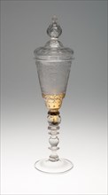 Wine Glass and Cover, Early 18th century, Bohemia, Czech Republic, Bohemia, Glass with engraved