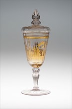 Wine Glass and Cover, c. 1730, Bohemia, Czech Republic, Bohemia, Glass with engraved gold leaf