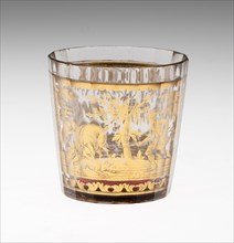 Beaker, Early 18th century, Bohemia, Czech Republic, Bohemia, Glass with engraved gold leaf