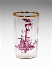 Beaker, c. 1750, Bohemia, Czech Republic, Bohemia, Glass, painted with puce and white enamels and