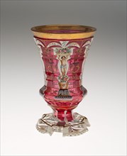 Beaker, c. 1840/50, Bohemia, Czech Republic, Bohemia, Glass, blown, cut, stained, enamelled and