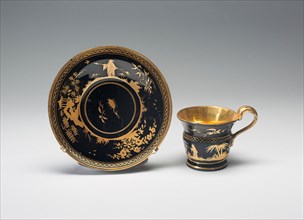 Cup and Saucer, c. 1825, Bohemia, Czech Republic, Bohemia, Glass, black, blown and gilded, Cup: 8.4