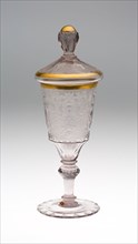 Wine Glass and Cover, c. 1740, Germany, Schleswig, Schleswig, Glass, engraved and gilt decoration,