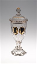 Covered Goblet with Male and Female Silhouettes, c. 1795, Germany, Silesia, Warmbrunn, Decorated by