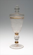 WIne Glass and Cover, c. 1740, Germany, Potsdam, Potsdam, Glass, engraved and gilt decoration, 26 x