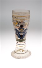 Beaker (Humpen), 1693, Germany, Saxony, Saxony, Glass with enamels, 29.2 cm (11 1/2 in.)