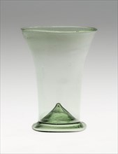 Beaker, 1500/1600, German, Germany, Green glass, H. 10.5 × 7.9 cm (4 1/8 × 3 1/8 in.)