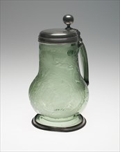 Armorial Covered Tankard, 1714, Germany, Glass with pewter mounts, 26.4 x 13.3 cm (10 3/8 x 5 1/4