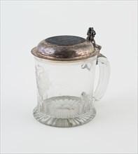 Tankard, c. 1730, Germany, Glass with silver cover, 14 x 10.3 cm (5 1/2 x 4 1/16 in.)