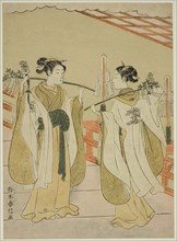 Shrine Maidens Onami and Ohatsu Dancing at Yushima Tenjin Shrine, c. 1769, Suzuki Harunobu ?? ??,