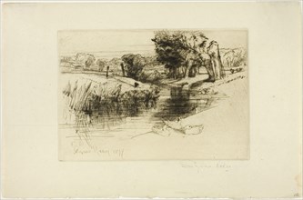 A Backwater, c. 1877, Francis Seymour Haden, English, 1818-1910, England, Drypoint on ivory laid
