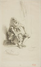 Seated Arab, c. 1850, Charles Bargue, French, 1826-1883, France, Black Conté crayon, on ivory wove