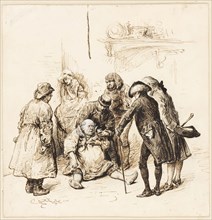 Two Gentlemen Helping a Drunk, 1880/96, Frederick Barnard, English, 1846-1896, England, Pen and