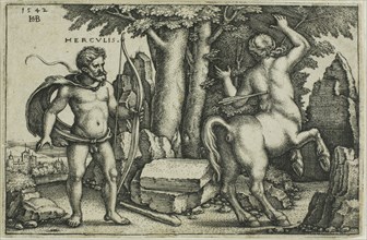 Hercules and Nessus, from The Labors of Hercules, 1542, Sebald Beham, German, 1500-1550, Germany,