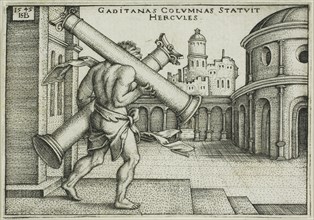 Hercules and Columns of Gaza, from The Labors of Hercules, 1545, Sebald Beham, German, 1500-1550,