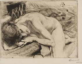 The Sleeping Model, 1885, Albert Besnard, French, 1849-1934, France, Etching with drypoint,