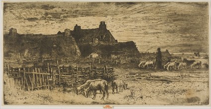 Sheepfold at Sunset, 1881, Félix Hilaire Buhot, French, 1847-1898, France, Etching, drypoint and