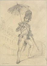 Soldier Holding a Parasol, n.d., Nicolas Toussaint Charlet, French, 1792-1845, France, Graphite on