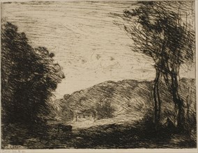 Wooded Countryside, 1866, Jean-Baptiste-Camille Corot, French, 1796-1875, France, Etching on ivory