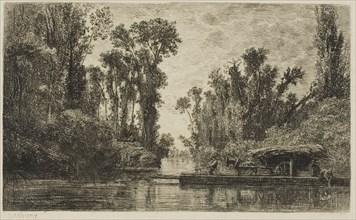 The Bezons Ferryboat, 1850, Charles François Daubigny, French, 1817-1878, France, Etching on cream