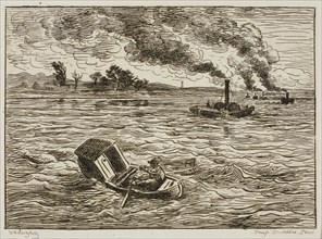 The Steamboats (Steamy Harbor), 1861, Charles François Daubigny, French, 1817-1878, France, Etching