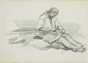 Man Mending Scythe, c. 1862, Charles François Daubigny, French, 1817-1878, France, Graphite on