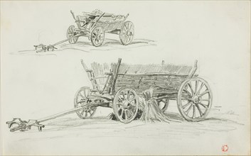 Two Sketches of an Ox Cart, c. 1850, Charles François Daubigny, French, 1817-1878, France, Graphite