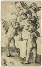 Three Putti with Shield and Helmet, c. 1505, Albrecht Dürer, German, 1471-1528, Germany, Engraving