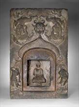 Section of a Buddhist Pagoda, Tang dynasty (A.D. 618–907), dated 724, China, Limestone, 66.0 × 43.2