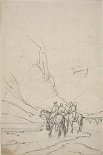 Men on Horseback Beside River, 1869, Eugène Fromentin, French, 1820-1876, France, Pen and brown