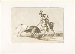 The Cid Campeador spearing another bull, plate eleven from The Art of Bullfighting, 1814/16,