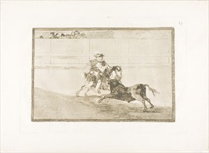 A Spanish mounted knight in the ring breaking short spears without the help of assistants, plate 13