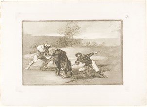Another way of hunting on foot, plate two from The Art of Bullfighting, 1814/16, published 1816,