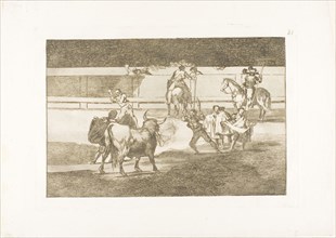 Banderillas with firecrackers, plate 31 from The Art of Bullfighting, 1814/16, published 1816,