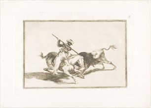 The Spirited Moor Gazul is the First to Spear Bulls According to Rules, plate five from The Art of