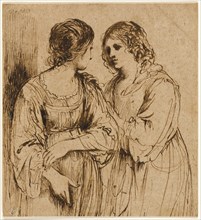 Two Young Women in Conversation, n.d., Guercino, school of, Italian, 1591-1666, Italy, Pen and iron