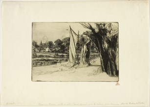 Thames Ditton-with a Sail, 1864, Francis Seymour Haden, English, 1818-1910, England, Etching on