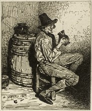 Drinker, 1843, Charles Émile Jacque, French, 1813-1894, France, Etching on ivory China paper laid