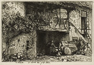 Stairs in Front of a House, 1843, Charles Émile Jacque, French, 1813-1894, France, Etching on ivory