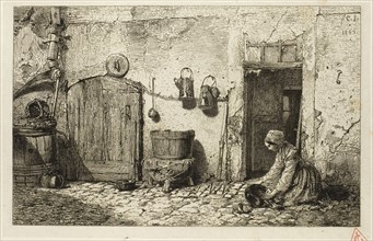 Scullery Maid, 1844, Charles Émile Jacque, French, 1813-1894, France, Etching on light gray China