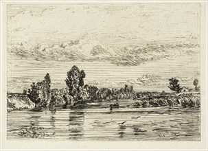 Landscape Near Asnières, 1844, Charles Émile Jacque, French, 1813-1894, France, Etching and