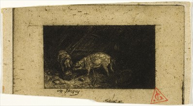 Two Pigs Eating from a Trough, 1844, Charles Émile Jacque, French, 1813-1894, France, Etching on