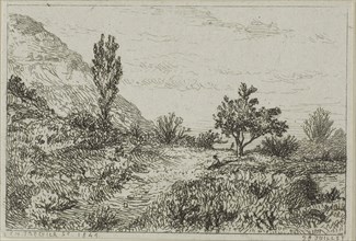 Landscape, 1844, Charles Émile Jacque, French, 1813-1894, France, Etching on ivory wove paper, 49 ×